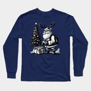 Santa Claus in rendeer hat Long Sleeve T-Shirt